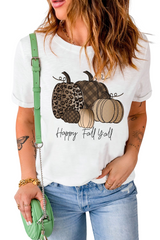 White Casual Happy Fall Pumpkin Print Graphic Tee