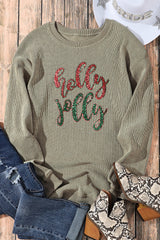 Green Corduroy Christmas Tree Sequin Graphic Sweatshirt