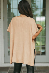 Wholesale Apricot Side Slit Short Sleeve Oversized Sweater