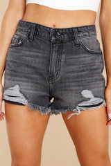 Black Frayed Distressed Denim Shorts