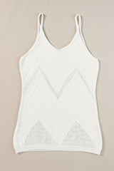 White Chevron Pointelle Knit V Neck Cami Top