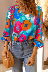 Multicolor Floral Print Casual V Neck Blouse