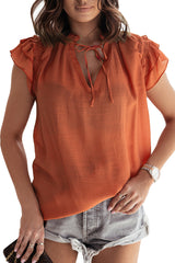 Red V Neck Tiered Ruffle Sleeve Summer Top