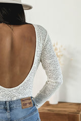 White Cuffed Lace Backless Long Sleeve Bodysuit