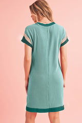 Moonlight Jade Ribbed Colorblock Patched Pocket T Shirt Dress