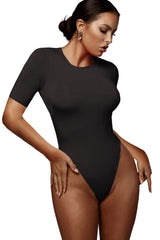 Black Basic Crew Neck Short Sleeve Bodysuit