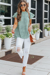 Pastel Green Cheetah Print Tiered Ruffle Sleeve Babydoll Blouse