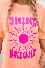 Pink Casual SHINE BRIGHT Sun Graphic Round Neck Tee