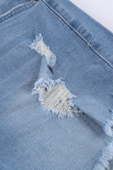 Light Blue Casual Frayed Hem Denim Shorts