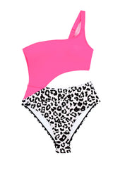 Rose Leopard Asymmetric One Piece Swimsuit