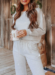 Grey Long Sleeve Pullover & Jogger Pants Loungewear Set