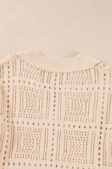 Apricot Plain Drop Sleeve Hollowed Knit Top