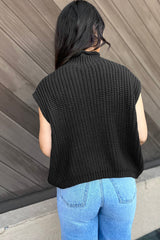 Black Solid Color Dolman Sleeve Twist Cable Knit Top