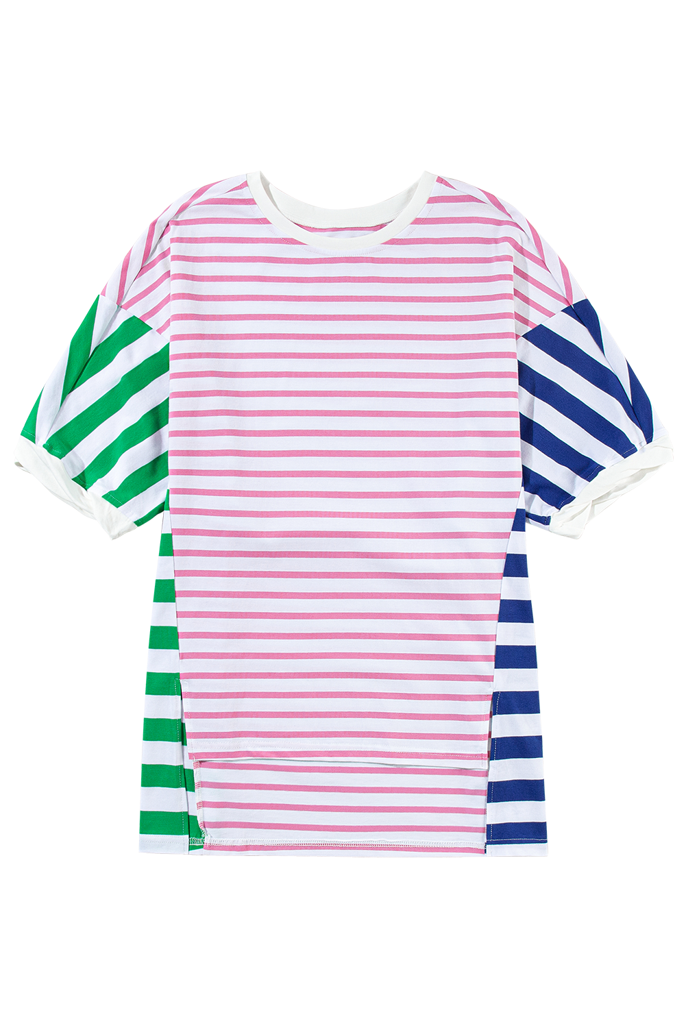 Multicolour Colorblock Stripe Patchwork Baggy T Shirt