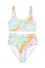 Light Blue Abstract Print High Waist Bikini Swimsuit