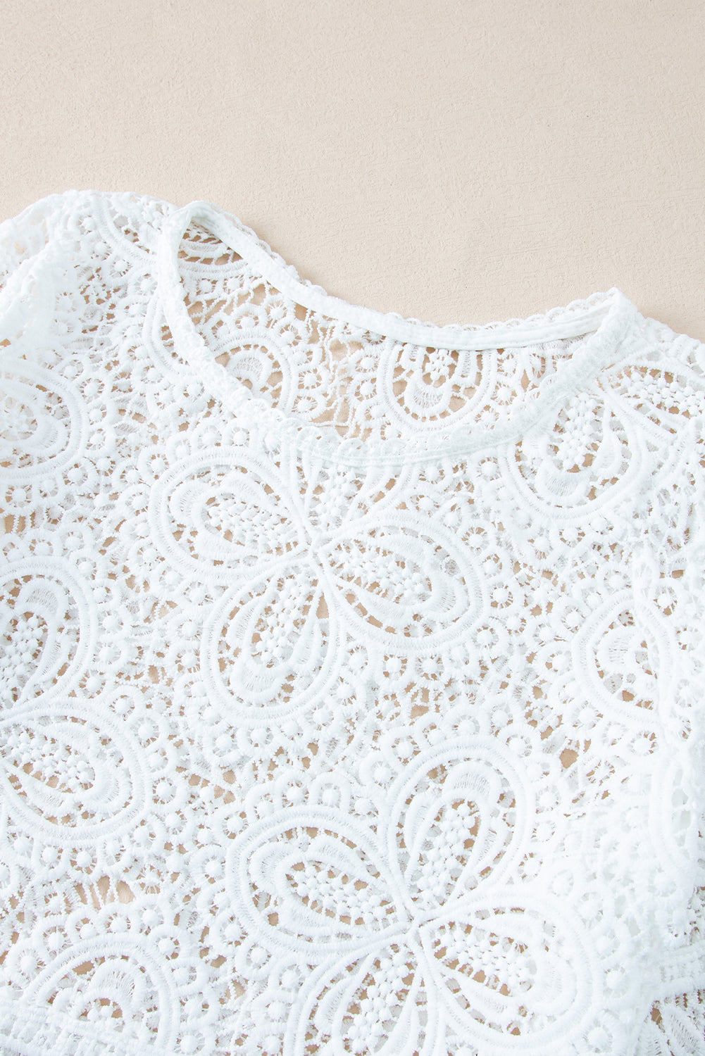 Oatmeal Hollowed Macrame Lace Crochet Bohemian Blouse