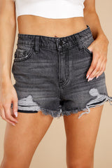 Black Frayed Distressed Denim Shorts