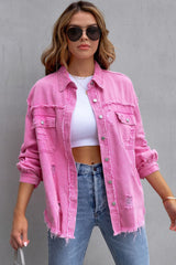 Bonbon Casual Distressed Ripped Denim Jacket