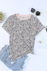 Apricot Cheetah Print Casual Crew Neck T Shirt