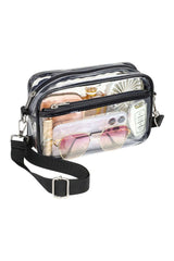 Black Multi-Pocket Contrast Edge Detachable Strap Clear Shoulder Bag