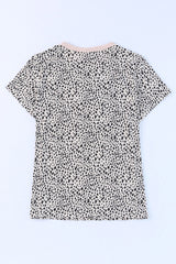 Apricot Cheetah Print Casual Crew Neck T Shirt