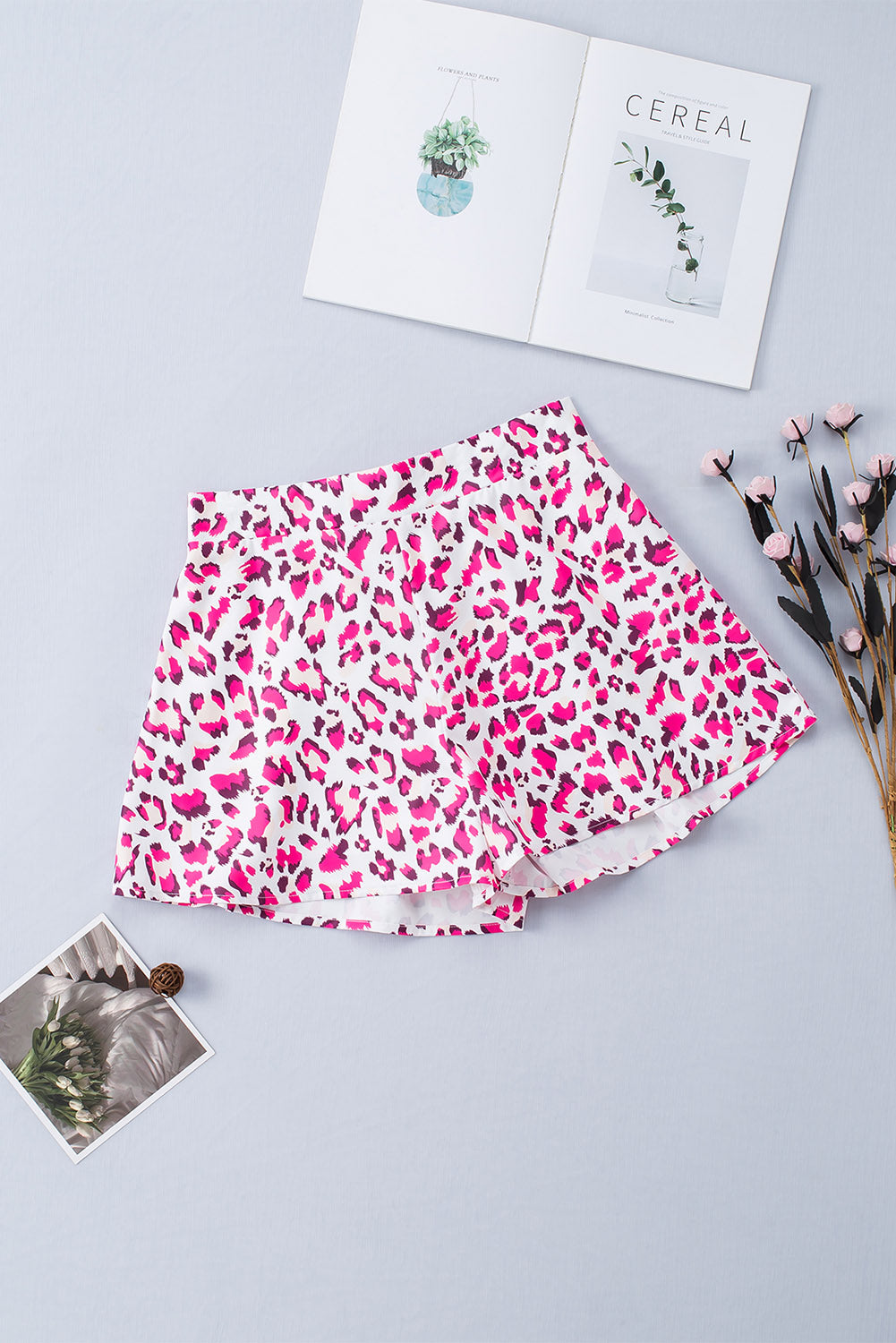 Rose Casual Leopard Print Flutter Flared Shorts