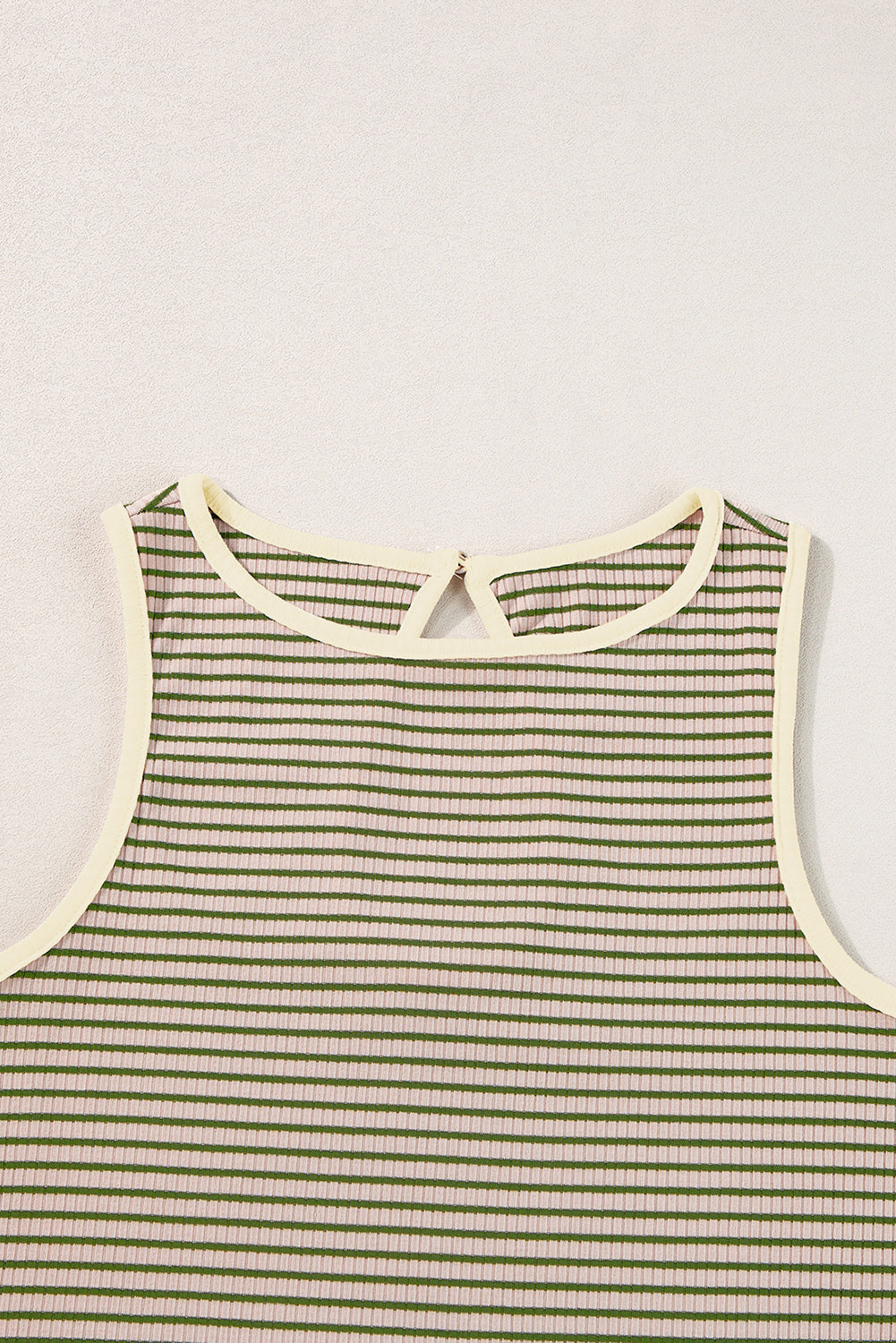 Green Stripe Print Cutout Ribbed Knit Tank Top