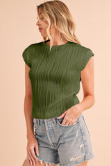 Jungle Green Wavy Textured Cap Sleeve Top