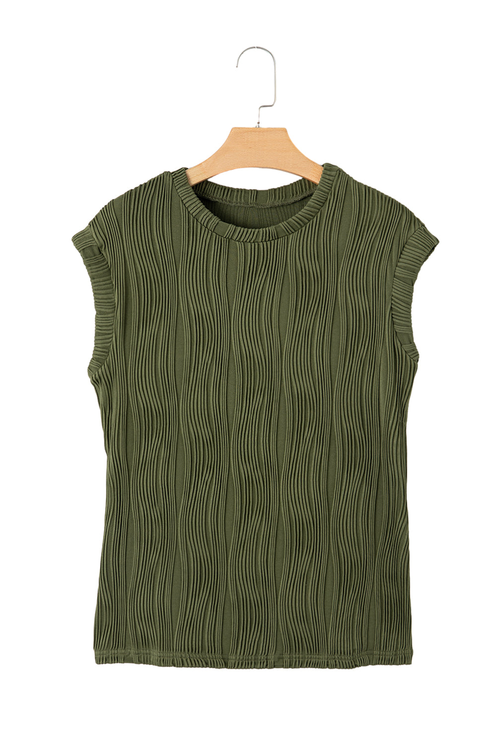 Jungle Green Wavy Textured Cap Sleeve Top