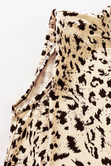 Beige Leopard Print Crewneck Sleeveless Top