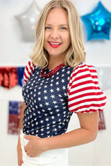 Navy Blue 4th Of July Stars & Striped Print T Shirt