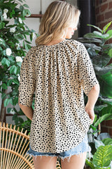 Cheetah Notch V Neck Casual Ruffle Sleeve Blouse