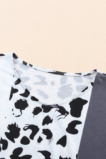 Leopard Casual Color Block Patchwork T Shirt