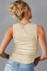 Apricot Solid Color Ruched Side Ribbed Tank Top