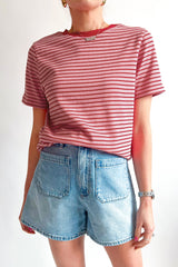 Pink Stripe Contrast Crew Neck T-Shirt