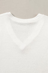 White Tulip Sleeve Waffle Knit V Neck T-Shirt