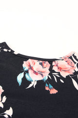 Black Floral and Leopard Print Short Sleeve Summer Top