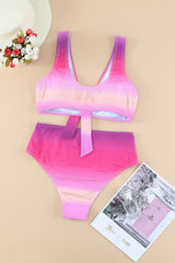 Purple Gradient Color Knotted V Neck Bikini Set