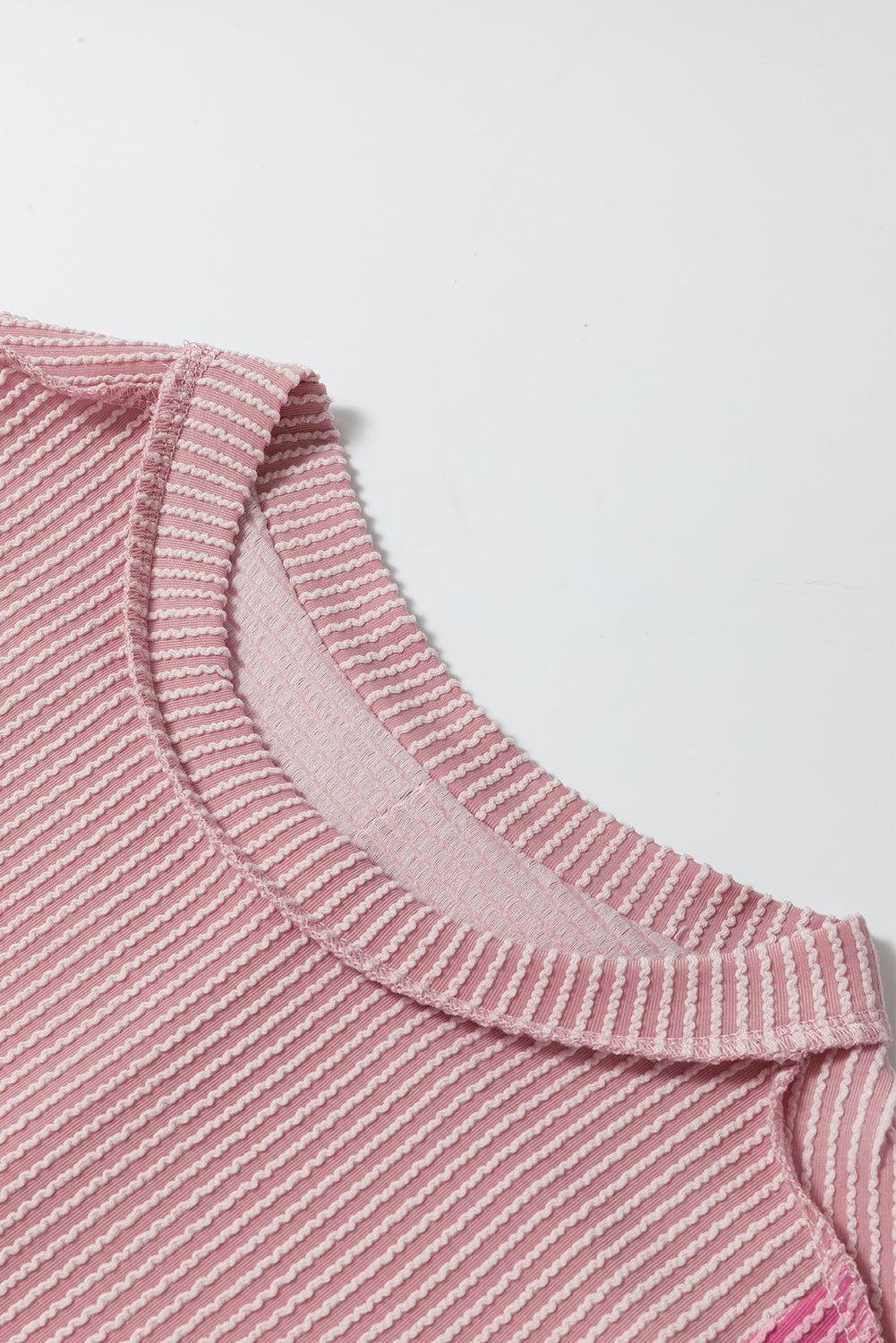 Pink Textured Colorblock Round Neck T Shirt