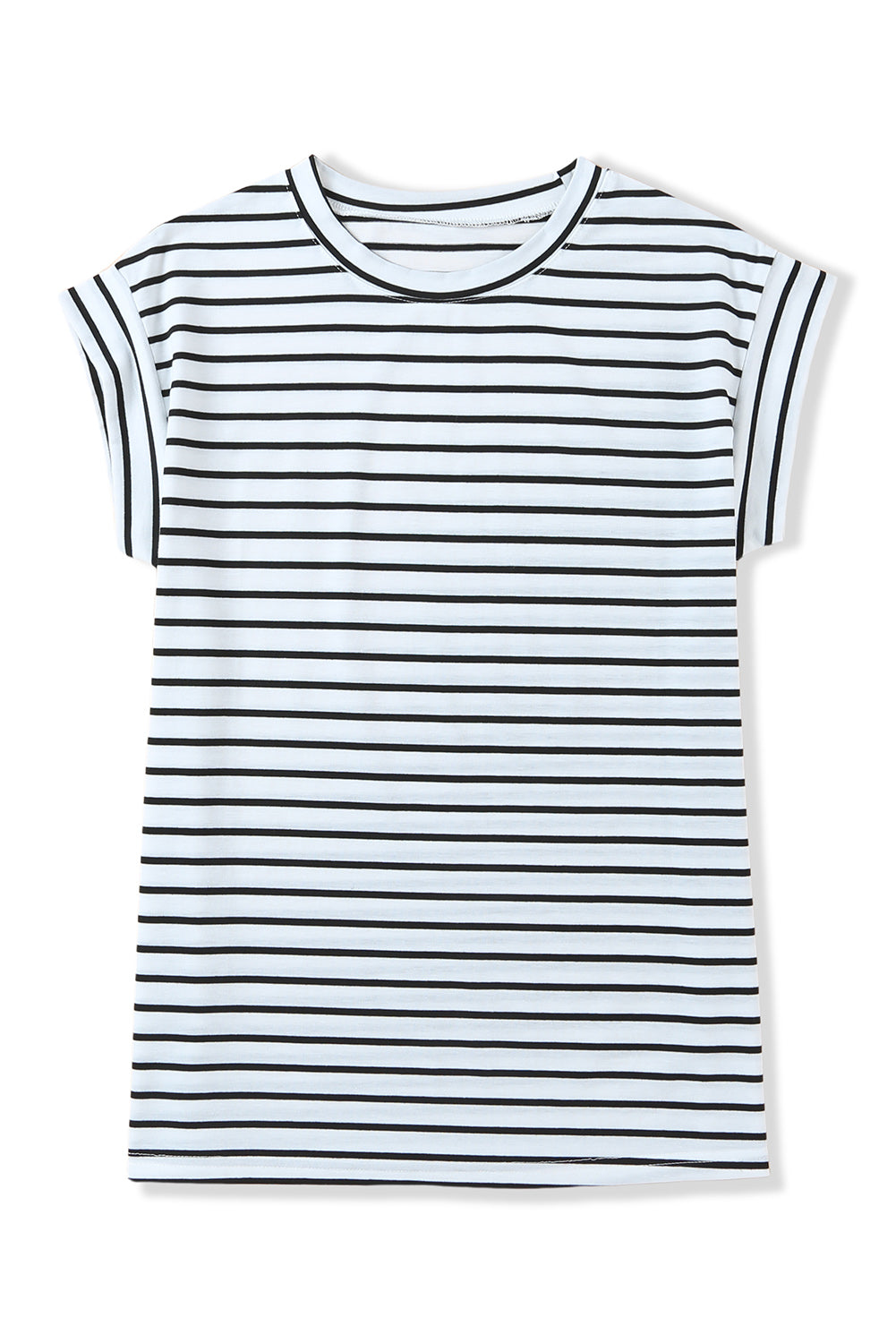 White Striped Cap Sleeve Crew Neck T Shirt