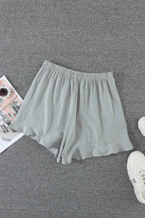 Green Casual Pocketed Ruffle High Waisted Shorts