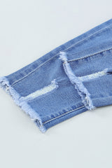 Light Blue Drawstring Elastic Waist Jeans With Hole