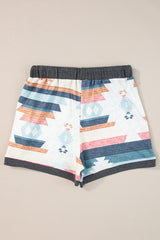 White Casual Geometric Print Drawstring Waist Shorts