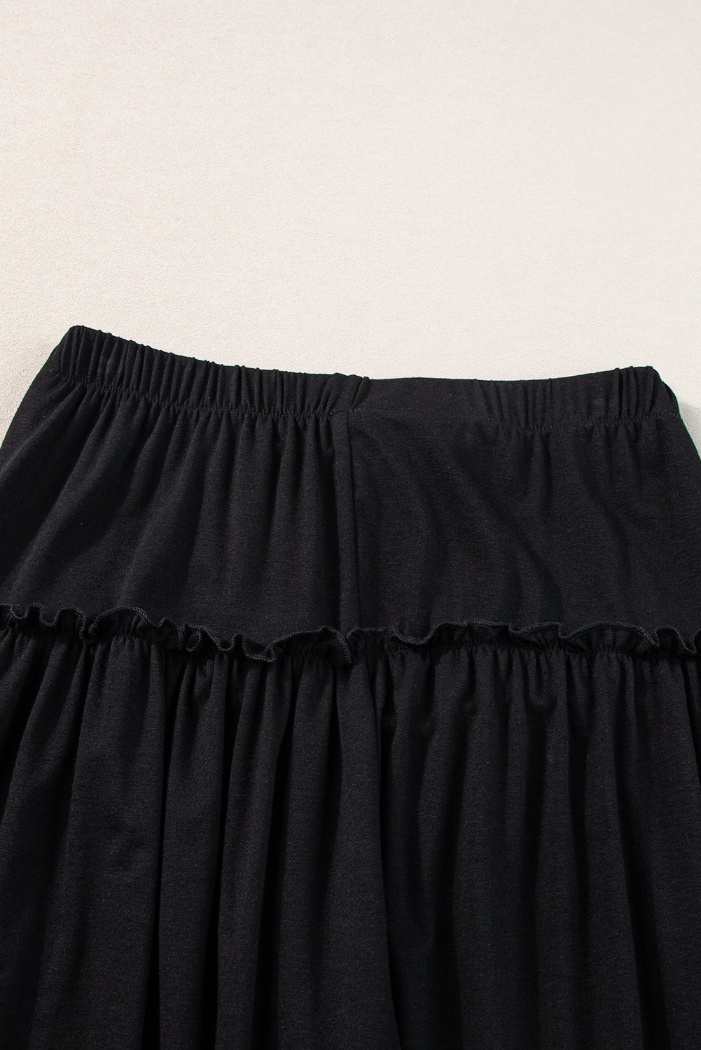 Black Frill Detail Drawstring High Waist Wide Leg Pants