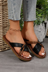 Black Criss Cross PU Leather Flat Slides Shoes