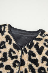 Black Leopard Print Sherpa Button Front Vest Coat