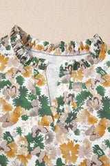 Laurel Green Floral Print Frilled V Neck Butterfly Sleeve Blouse