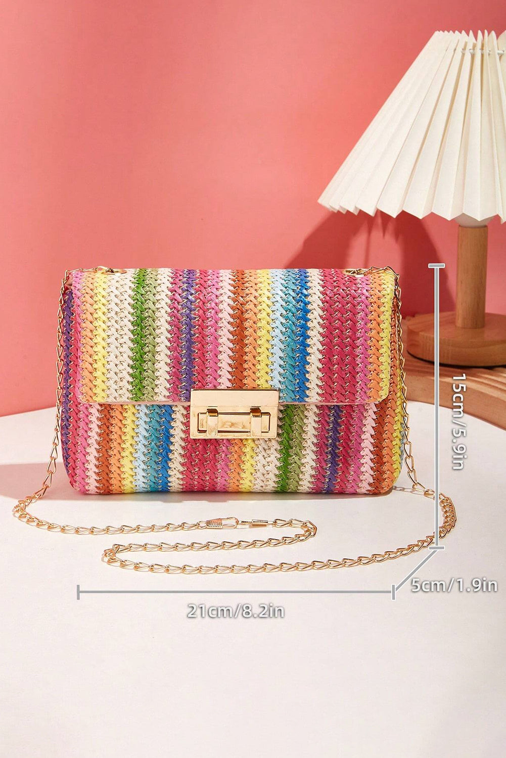 Multicolour Striped Crochet Flapped Single Shoulder Bag