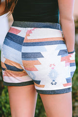 White Casual Geometric Print Drawstring Waist Shorts