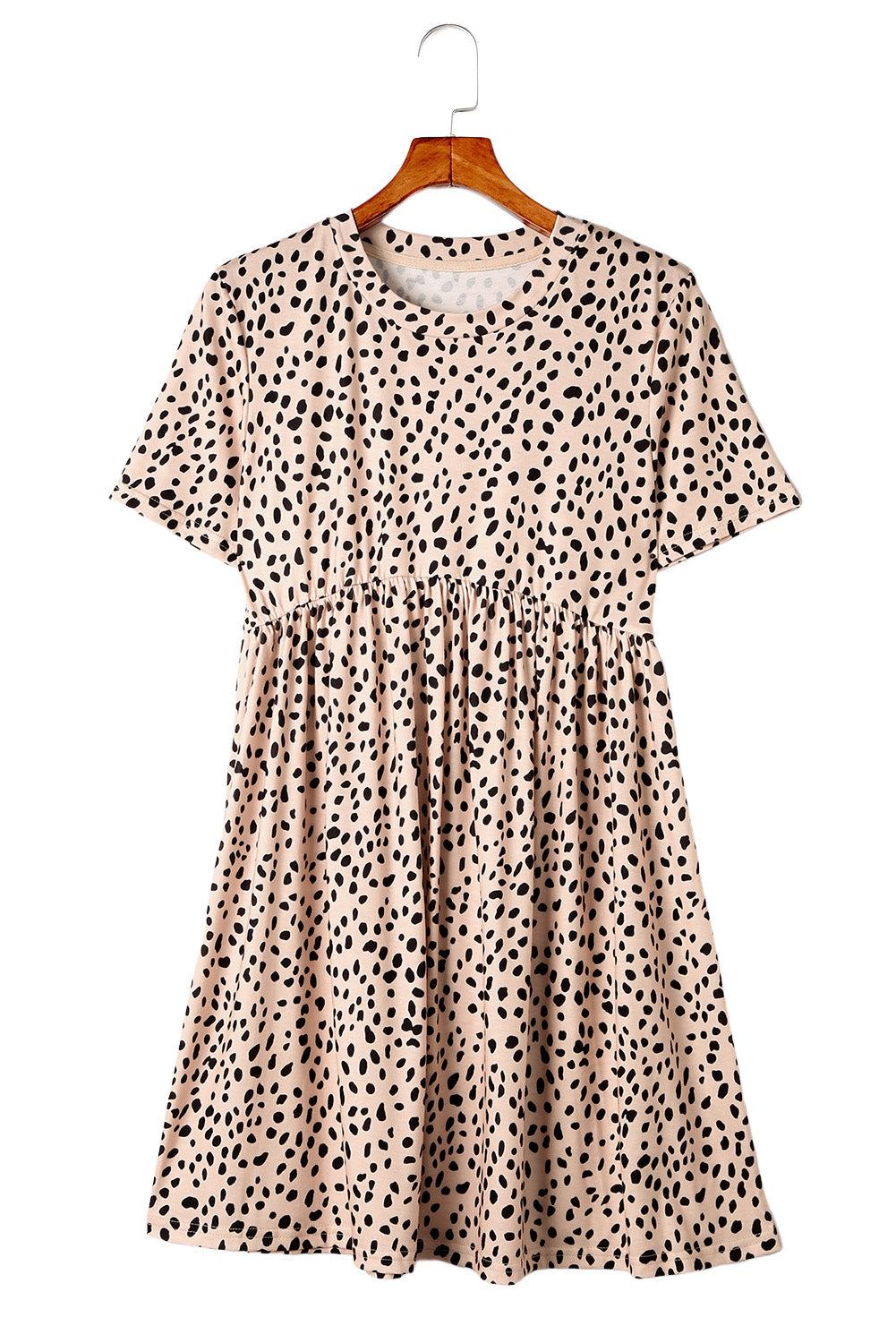 Khaki Short Sleeve Casual Leopard Print Dress for Women